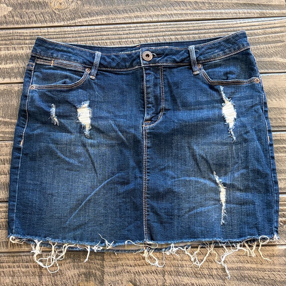 American Rag Distressed Dark Blue Denim Mini Skirt